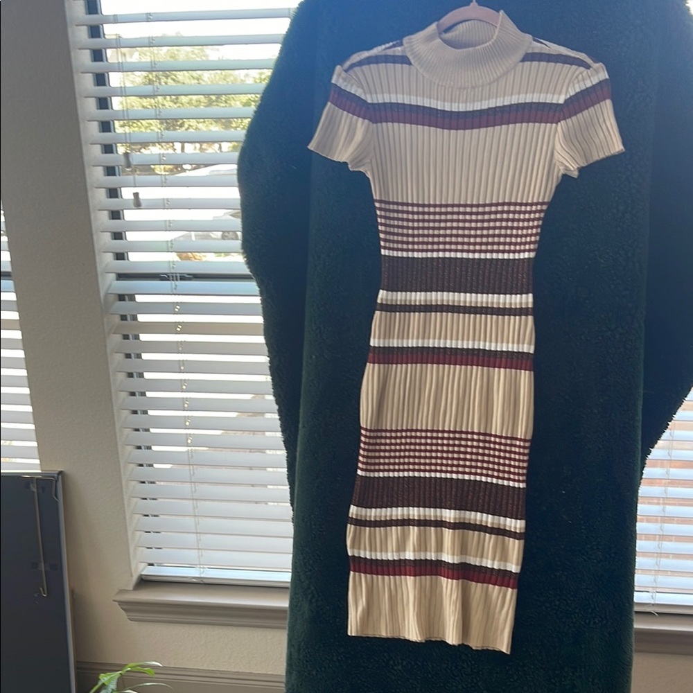 No Boundaries Ribbed Knit Midi Dress - Cream, Black, Red